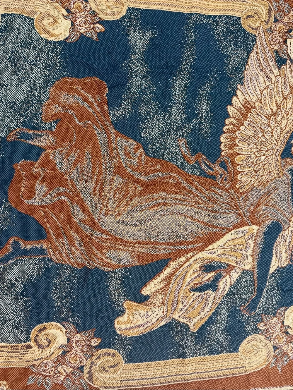 Vtg Guardian Angel Blue Tapestry Throw Blanket Woven Wall  Cotton Poly Acrylic